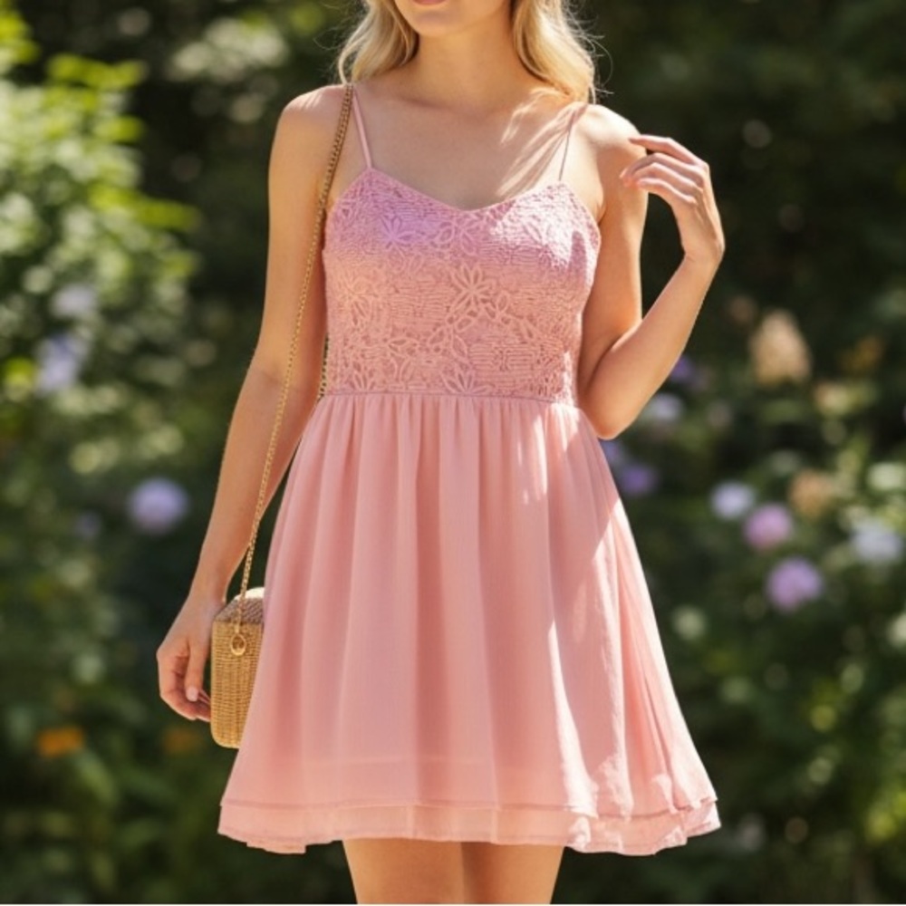 PRINCESS VERA Lace Pink A-Line Dress Soft Girl Coquette Romantic Ballet Style